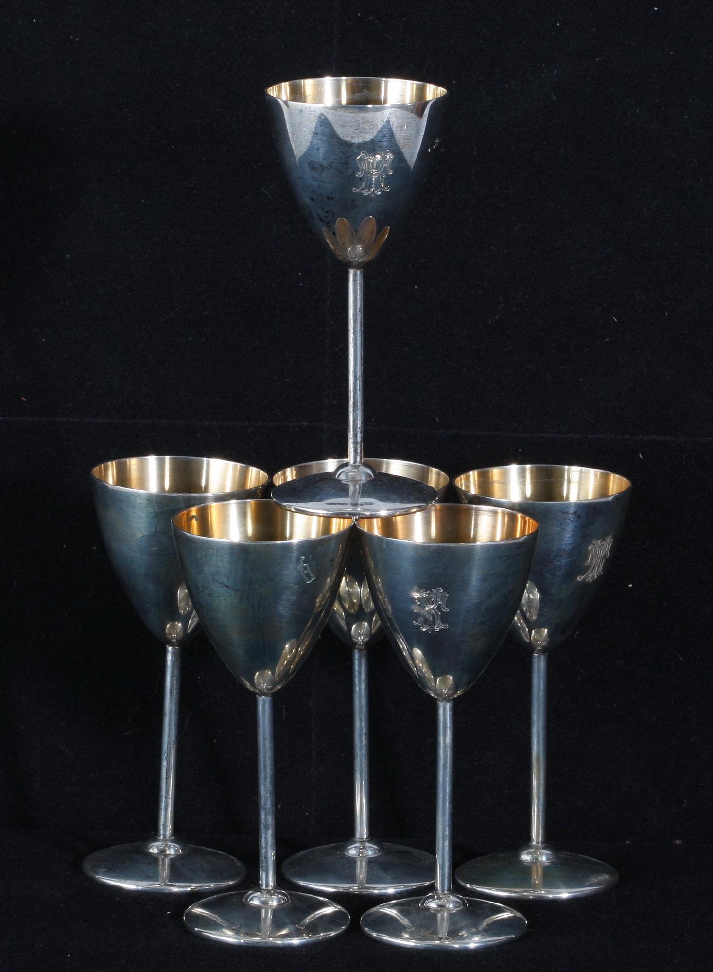 COCKTAILGLAS, 6 ST. Silver. KG Markströms. Uppsala. 1930.