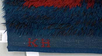 RUG. Knotted pile. 215,5 x 154,5 cm. Signed KH GR.