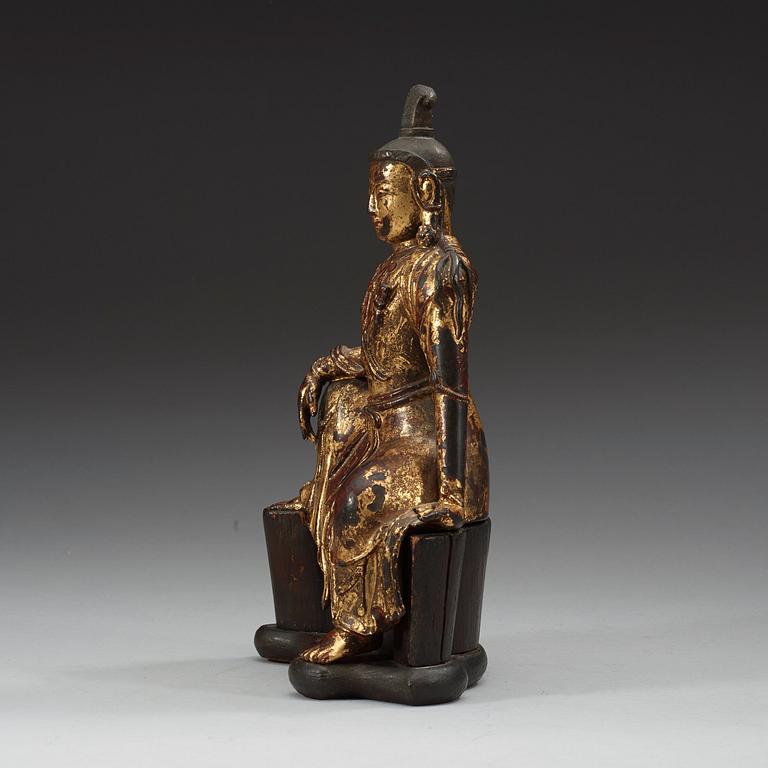 A seated gilt and lacquered bronze Bodhisattva, Ming dynastin, 17th Century.