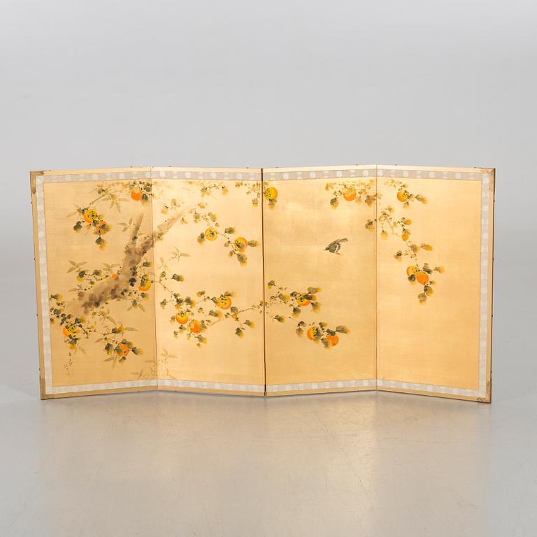 A JAPANESE FOUR PANEL SILK SCREEN, 20th century.