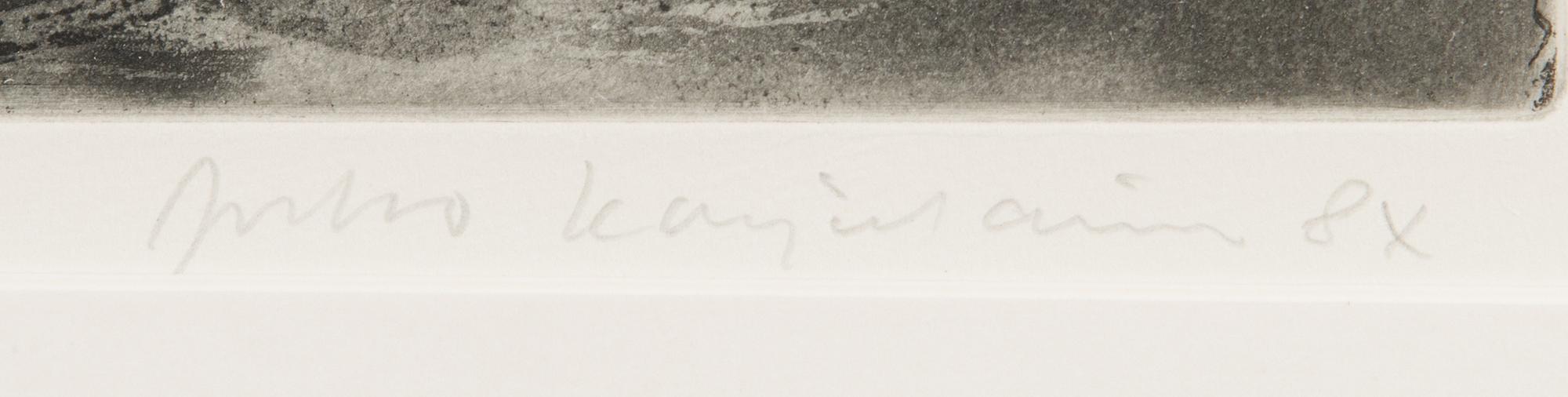 Juho Karjalainen, etsning, 2 st, signerade.