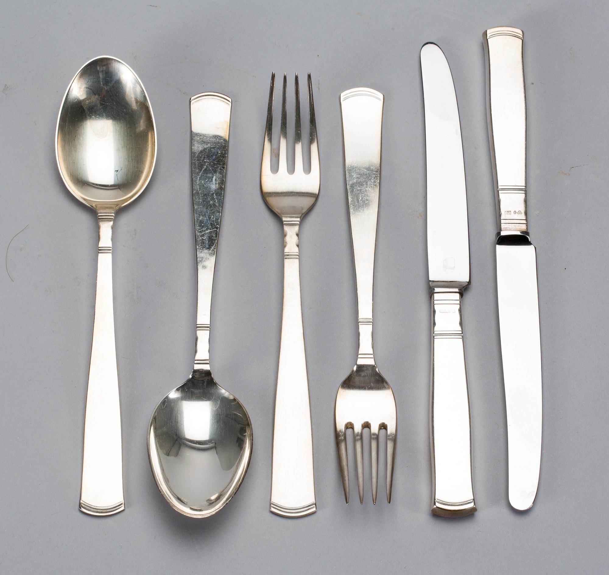 BESTICKSERVIS, silver, 21 delar, "Rosenholm", GAB Stockholm. Vikt ca 96g inkl stålblad. 1960-1980-tal.