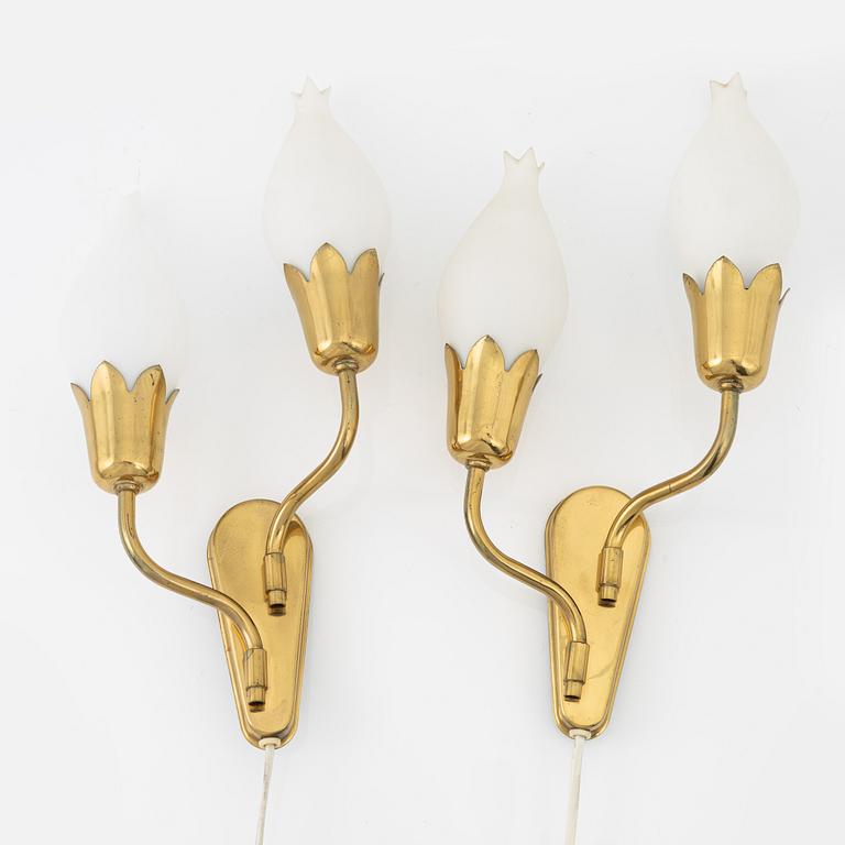 A pair of 'Tulip' brass wall lights, Fog & Mørup, mid 20th Century.