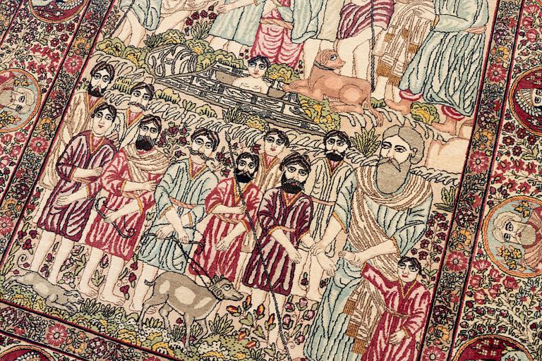 An antique pictoral Kerman rug, ca. 229 x 144 cm.