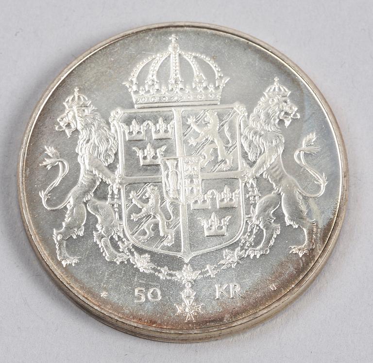 JUBILEUMSMYNT,50 KR, 16 st, silver, 1976.