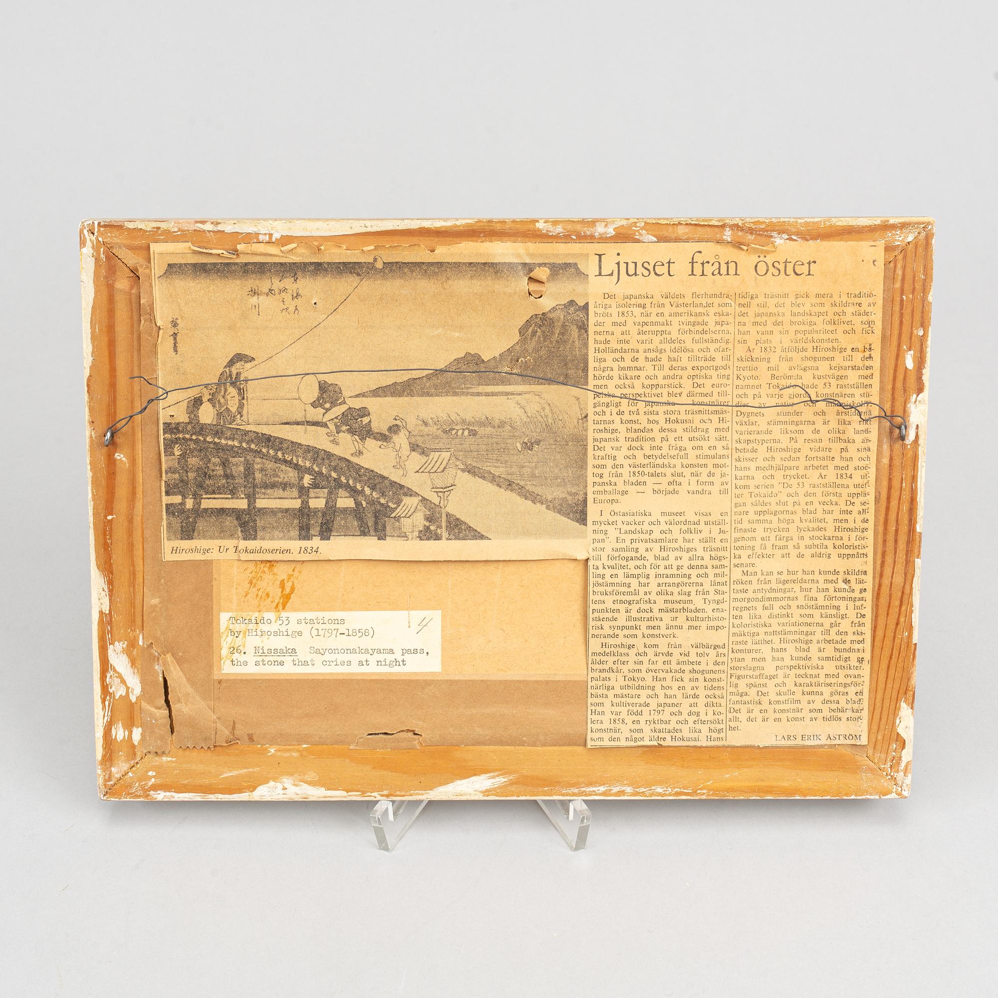 Utagawa Hiroshige, efter, färgträsnitt, 20 st, Japan, ur serien  serien Fifty-three Stations of the Tokaido, 1900-tal.