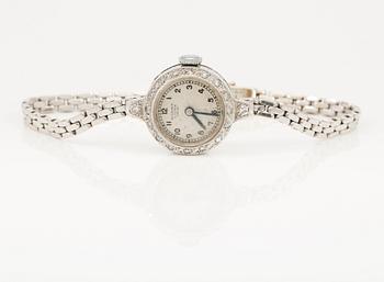 ARMBANDSUR, platina, Bucherer, Lucerne, Swiss, med ARMBAND, 18K vitguld, 1949. Totalvikt med urverk ca 15 gram.