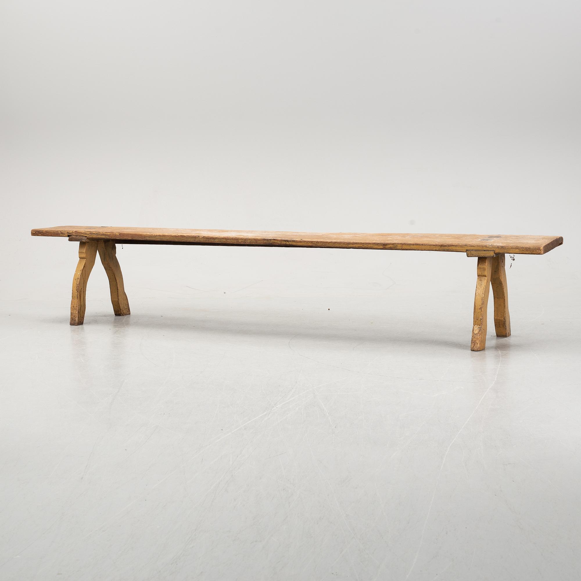 A painted pine bench, 19th Century.