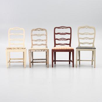 Nine chairs, so-called laughing chairs, 17th and 18th Century.