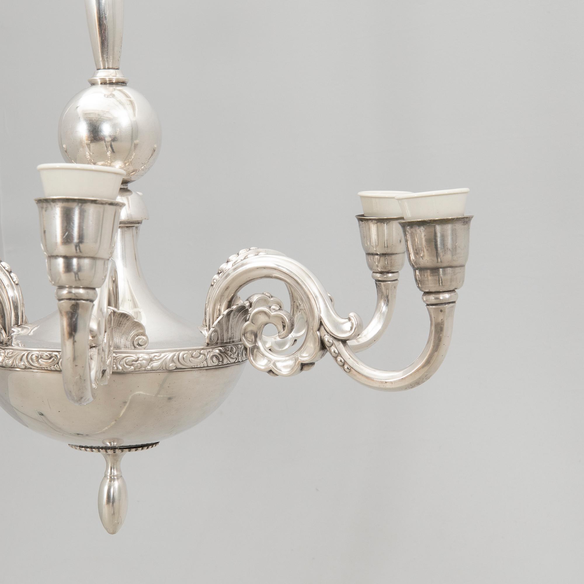 CG Hallberg ceiling lamp, silver plate, 1920s, Swedish Grace.