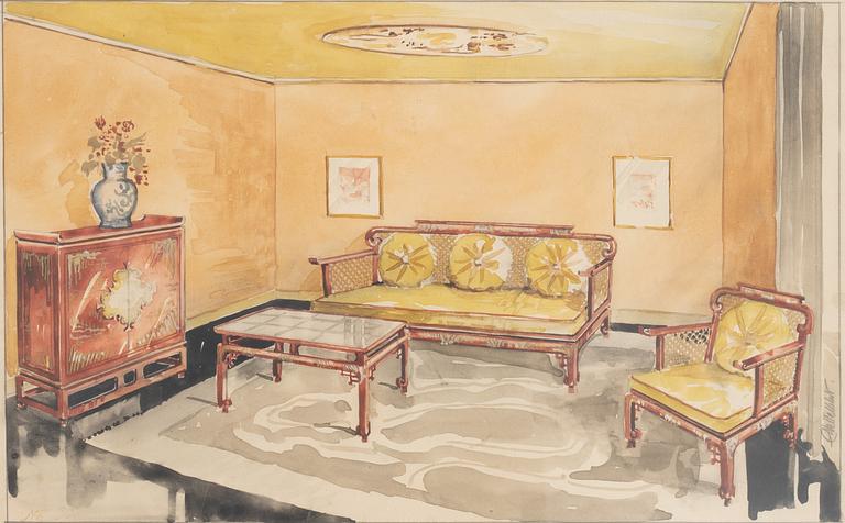 A Swedish Grace sofa, armchair and coffee table, Herbert Anderssons Möbelverkstäder, 1920's.