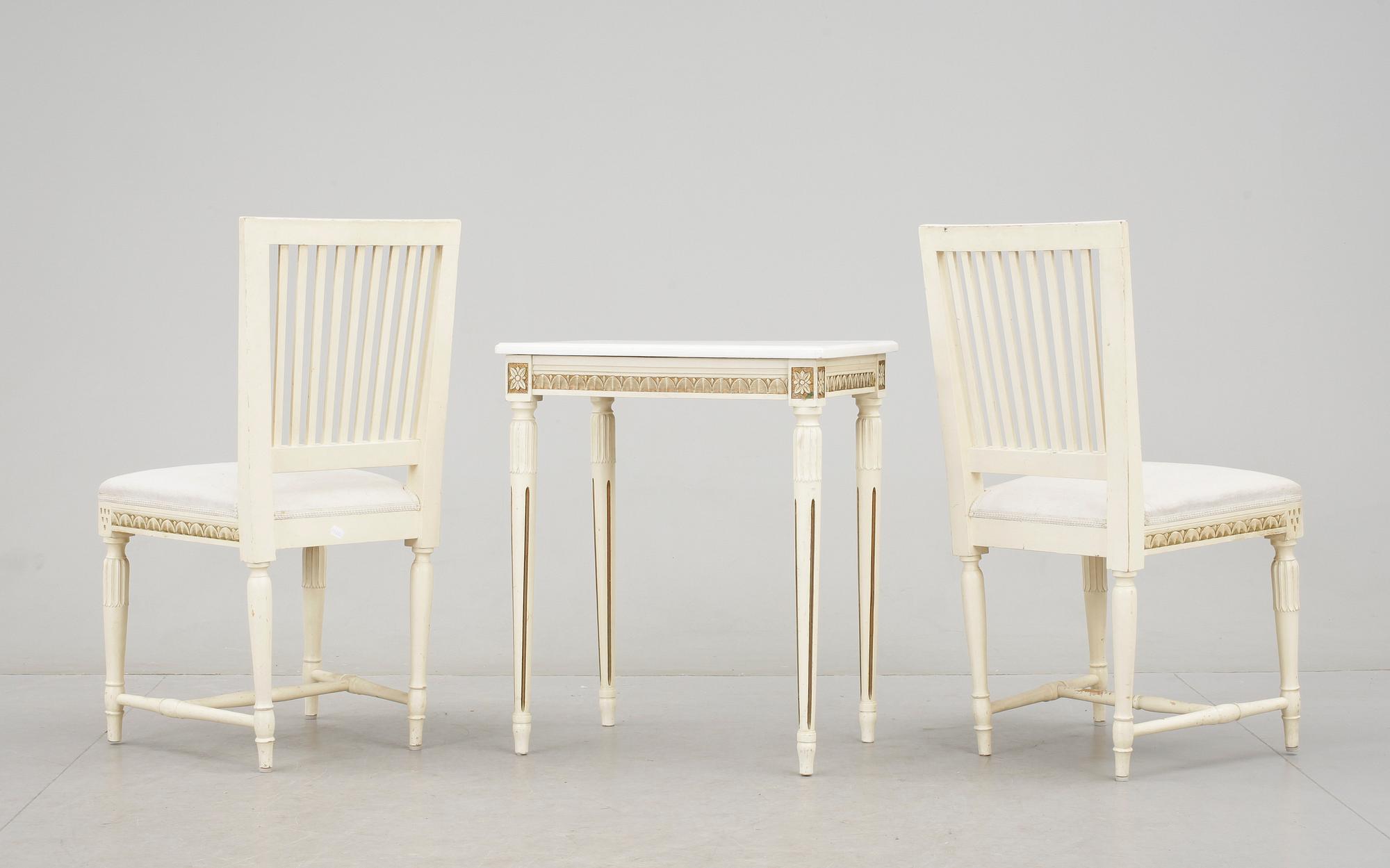 BORD samt STOLAR, ett par, gustaviansk stil, 1900-talets mitt.