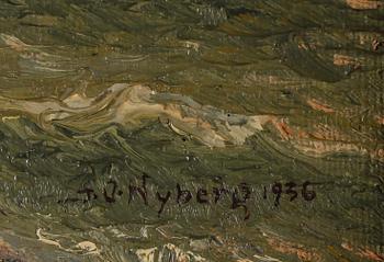 OIDENTIFIERAD KONSTNÄR, 2 st, oljor på pannå, signerade JV Nyberg och daterade 1936.