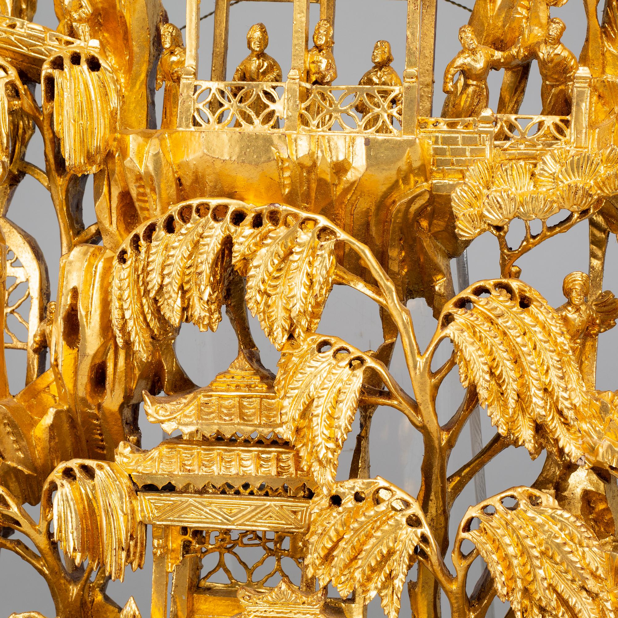 A Chinese wooden and lacquered wood panelm early 20th century.