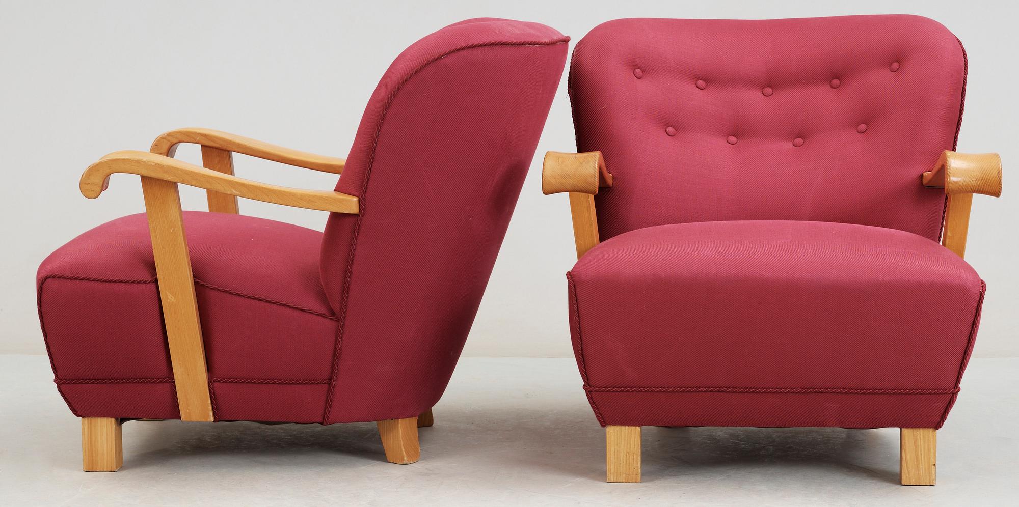 FÅTÖLJER, ett par, 1940-tal.