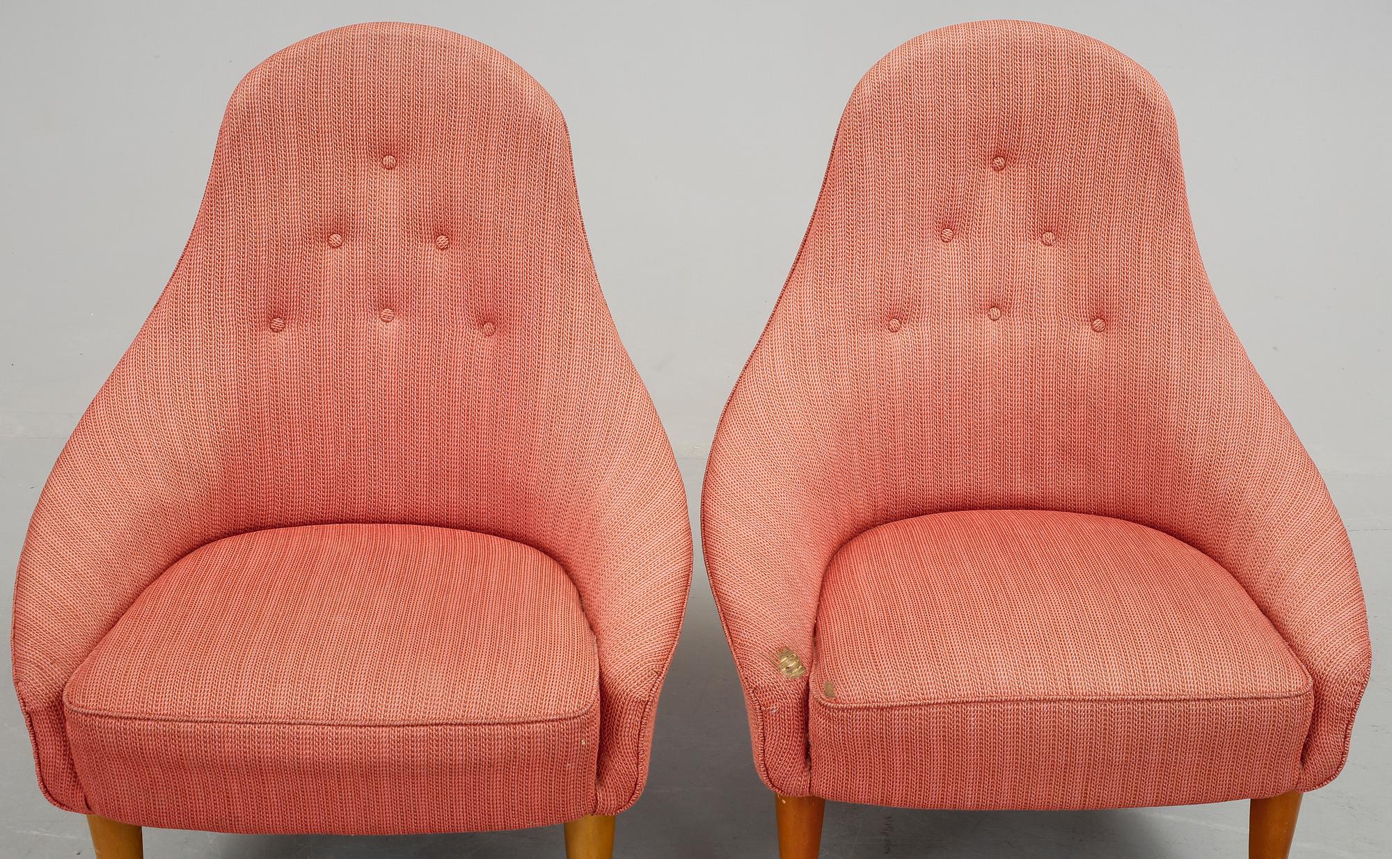 FÅTÖLJER, ett par, "Lilla Eva", ur möbelserien Paradiset, formgiven av Kerstin Hörlin för AB Nordiska Kompaniet NK.