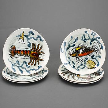 TALLRIKAR, 6 st, flintgods. MBAF Pornic, Paimpol, Frankrike. 1960-tal.