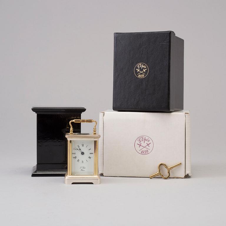 L´EPÉE, Fondée en 1839, travel alarm clock, lever escapement, second half of the 20th century.