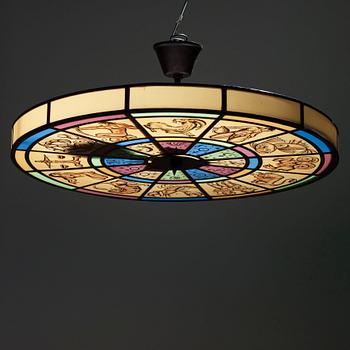 A leaded glass ceiling lamp, problably Sweden 1920's.