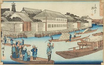 Ando Utagawa Hiroshige, efter, "The Yoroi Ferry" よ路ゐの渡し, tidigt 1900-tal.