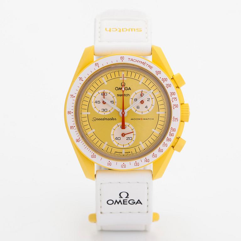 Swatch/Omega, MoonSwatch, Mission to the Sun, chronograph, wristwatch, 42 mm.