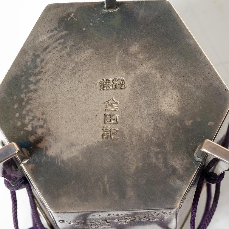 A group of six Japanese salts / boxes, some marked sterling silver, around 1900.