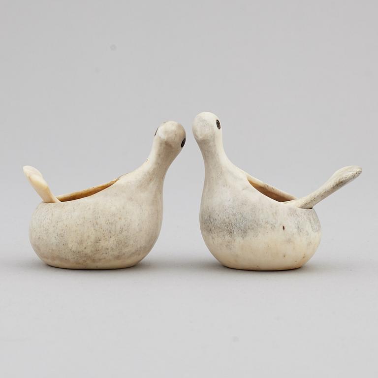 LARS PIRAK, two reindeer horn grouse salt cellars, signed.