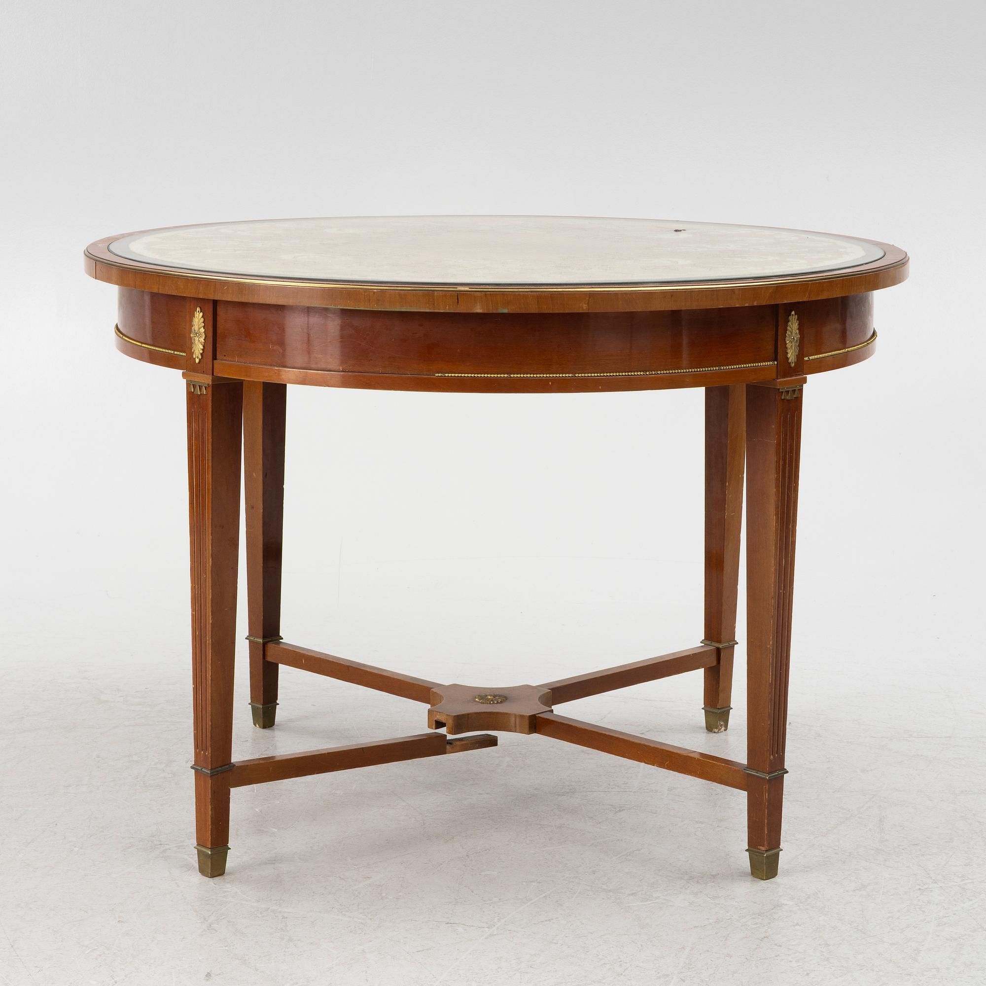 A sofa, two armchairs, four chairs and table, Empire style, 20th century.