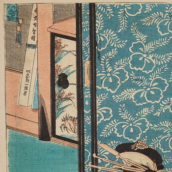 Utagawa Kunisada, four colour woodblock prints, Japan, c. 1850-60.