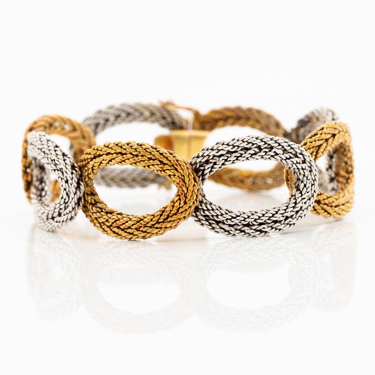 Armband 14K tvåfärgat guld i form av flätade ovala länkar, omkring ca 1950-70-tal.