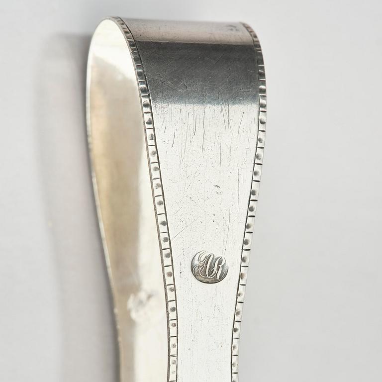 A Swedish 19th century silver sugar-casket and tong, marks of Adolf Zethelius, Stockholm 1819.