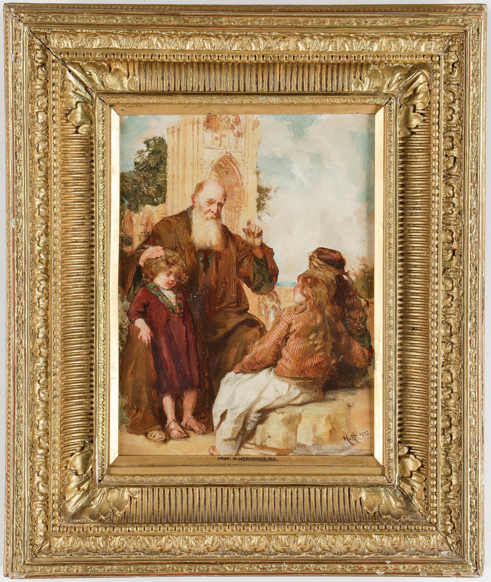 HUBERT VON HERKOMER, olja på pannå, signerad HH, daterad 1872.