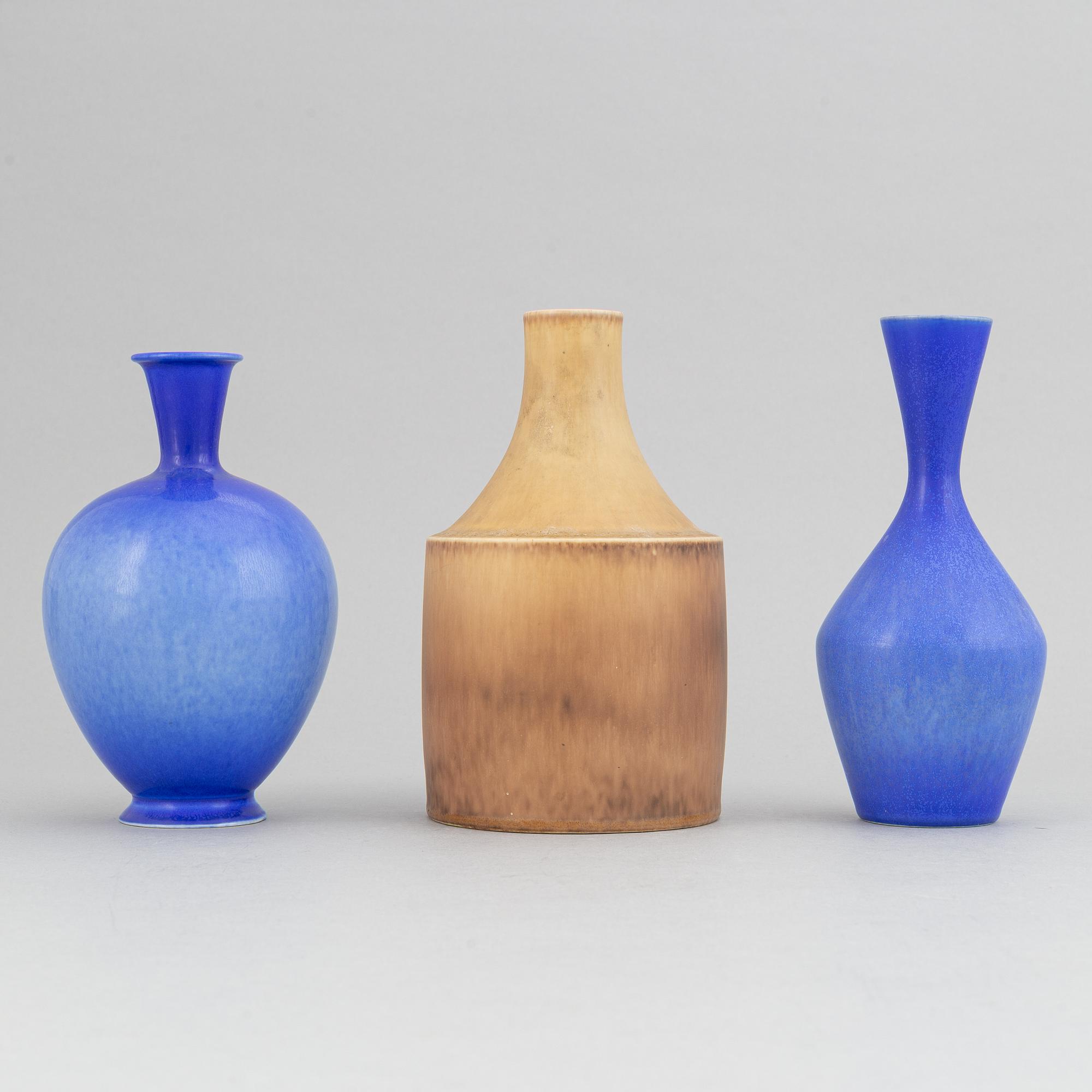 Sven Wejsfelt, a set of three stoneware vases for Gustavsbergs studio, 1980, 1987 and 1989.