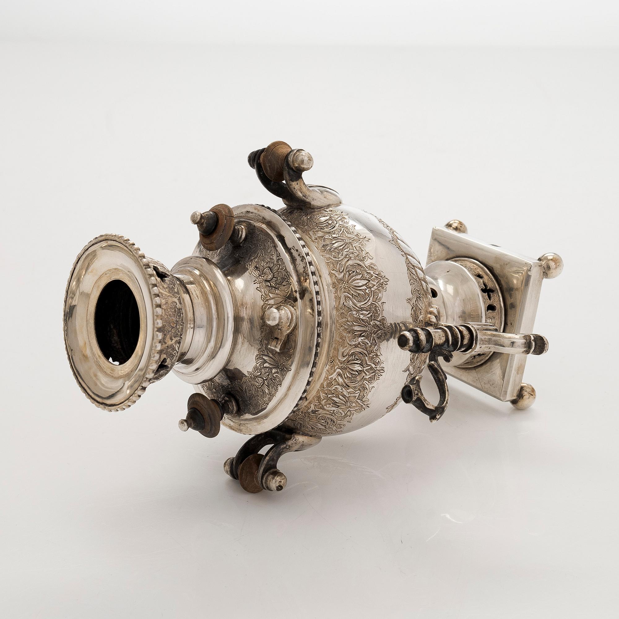 A Persian miniature silver samovar, first half/mid-20th century, Finnish import marks, Helsinki 1953.