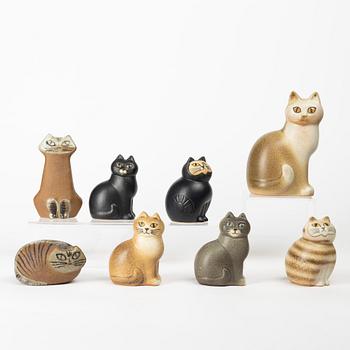 Lisa Larson, a set of eight stoneware figurines, K-Studion and Gustavberg.