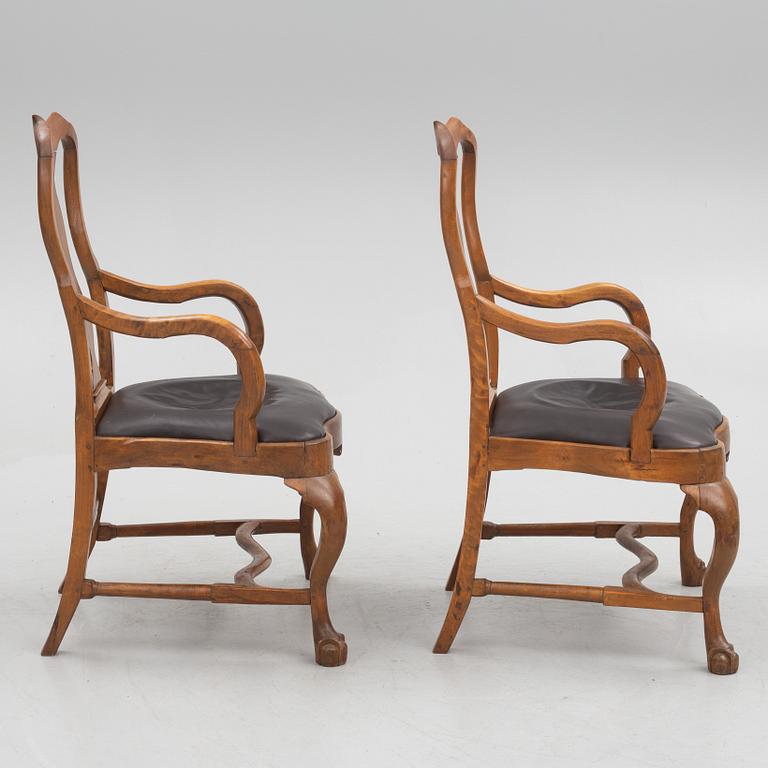A pair of Swedish rococo armchairs, mid 18th century.