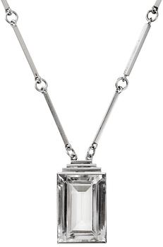 668. Wiwen Nilsson, A Wiwen Nilsson sterling and rock crystal pendant and chain, Lund 1946.