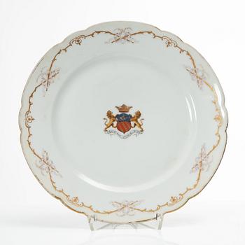 A group of three armorial dinner plates, presumably France, late 19th century.