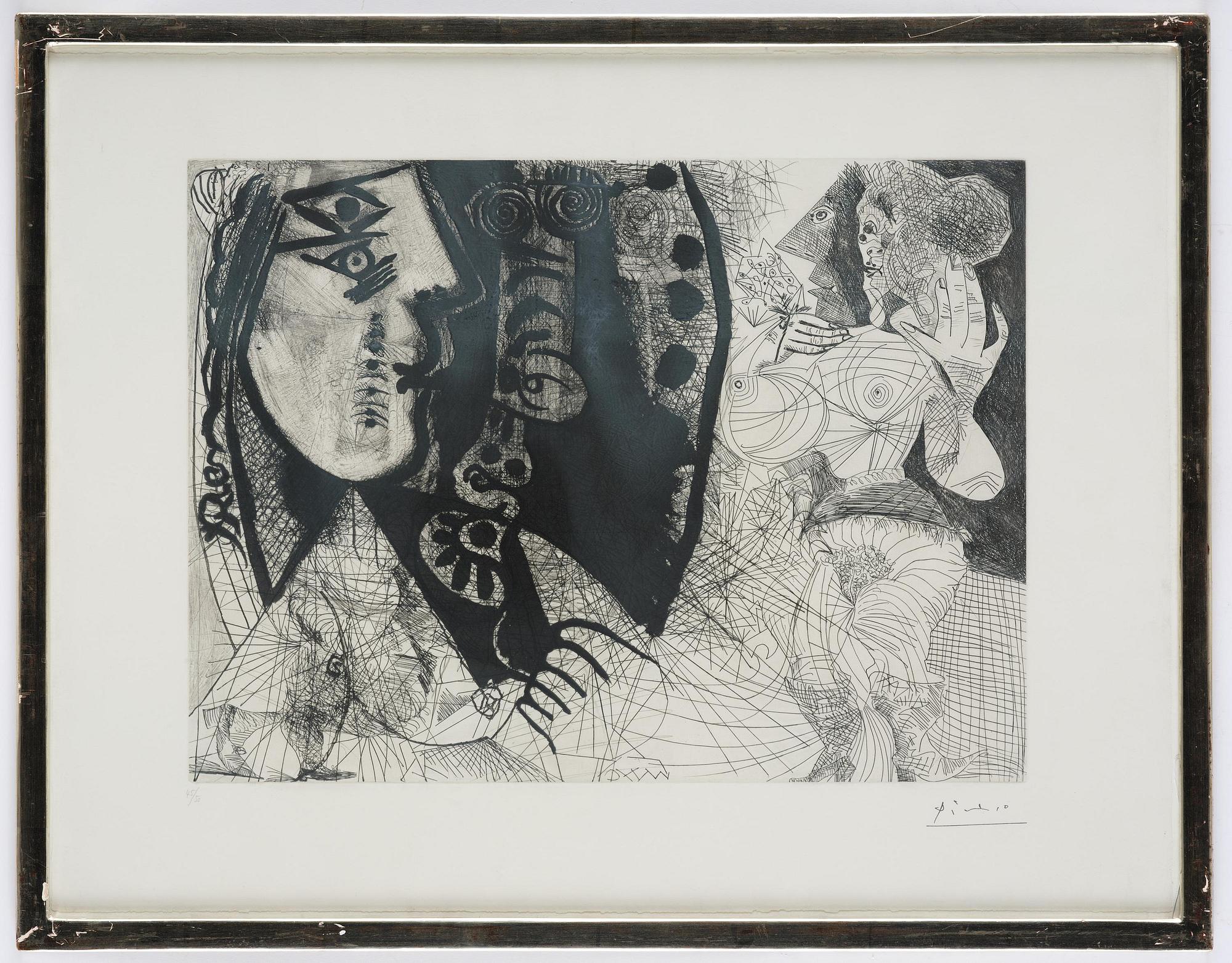 Pablo Picasso, "Couple: Femme et homme-chien, avec femme à la fleur", from: Series 156.