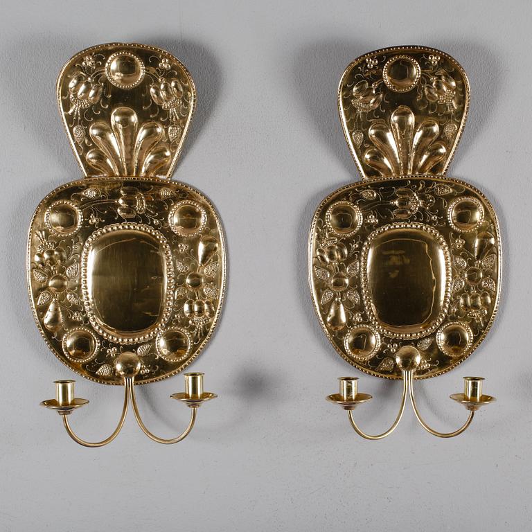VÄGGPLÅTAR, 1 par, mässing, barockstil, 1900-talets första hälft.