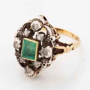 Emerald and old-cut diamond ring.
