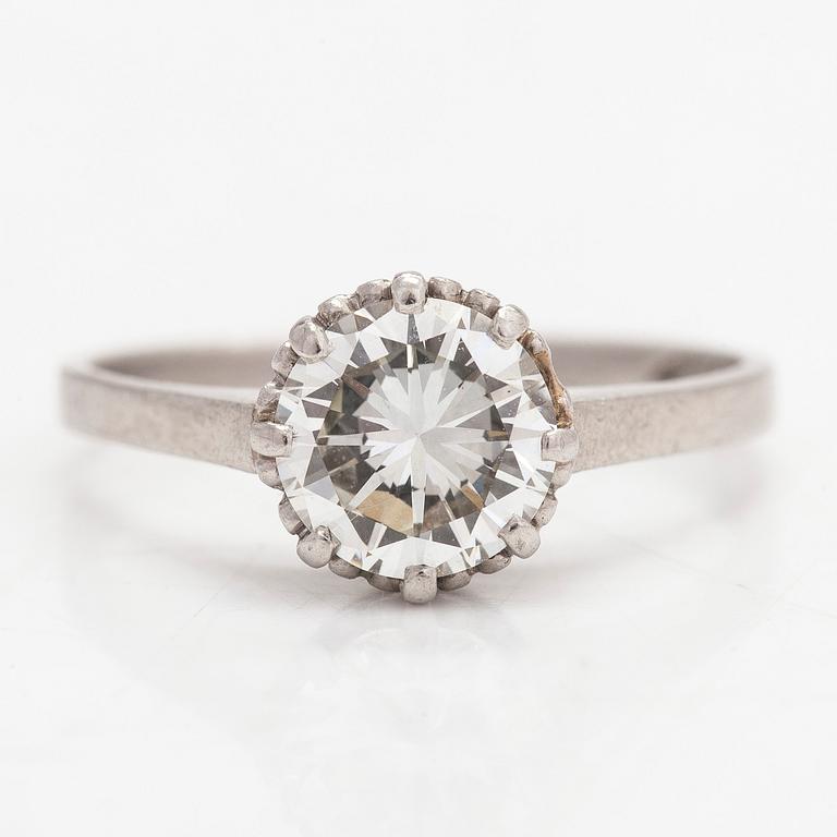 A platinum ring, with a brilliant-cut diamond approximately 1.33 ct, A.Tillander, Helsinki. With SJL certificate.