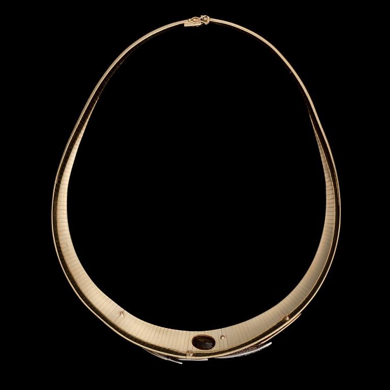 COLLIER, fasettslipad citrin, briljantslipade diamanter, 18K guld och vitguld. A. Tillander.
