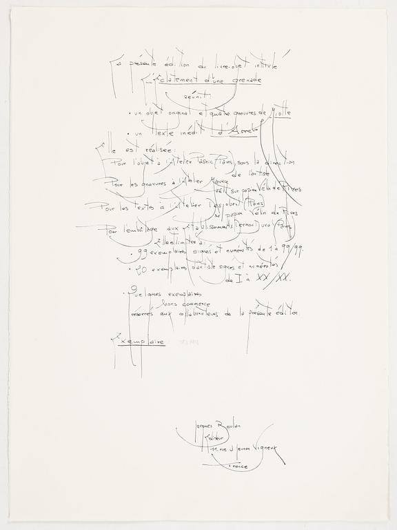 Jean Miotte, mapp med 4 färgetsningar, signerade 73/99. Omslaget är blandteknik och collage.