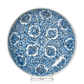 1142. A blue and white dish, Ming dynasty, late 15th Century/early 16th Century.