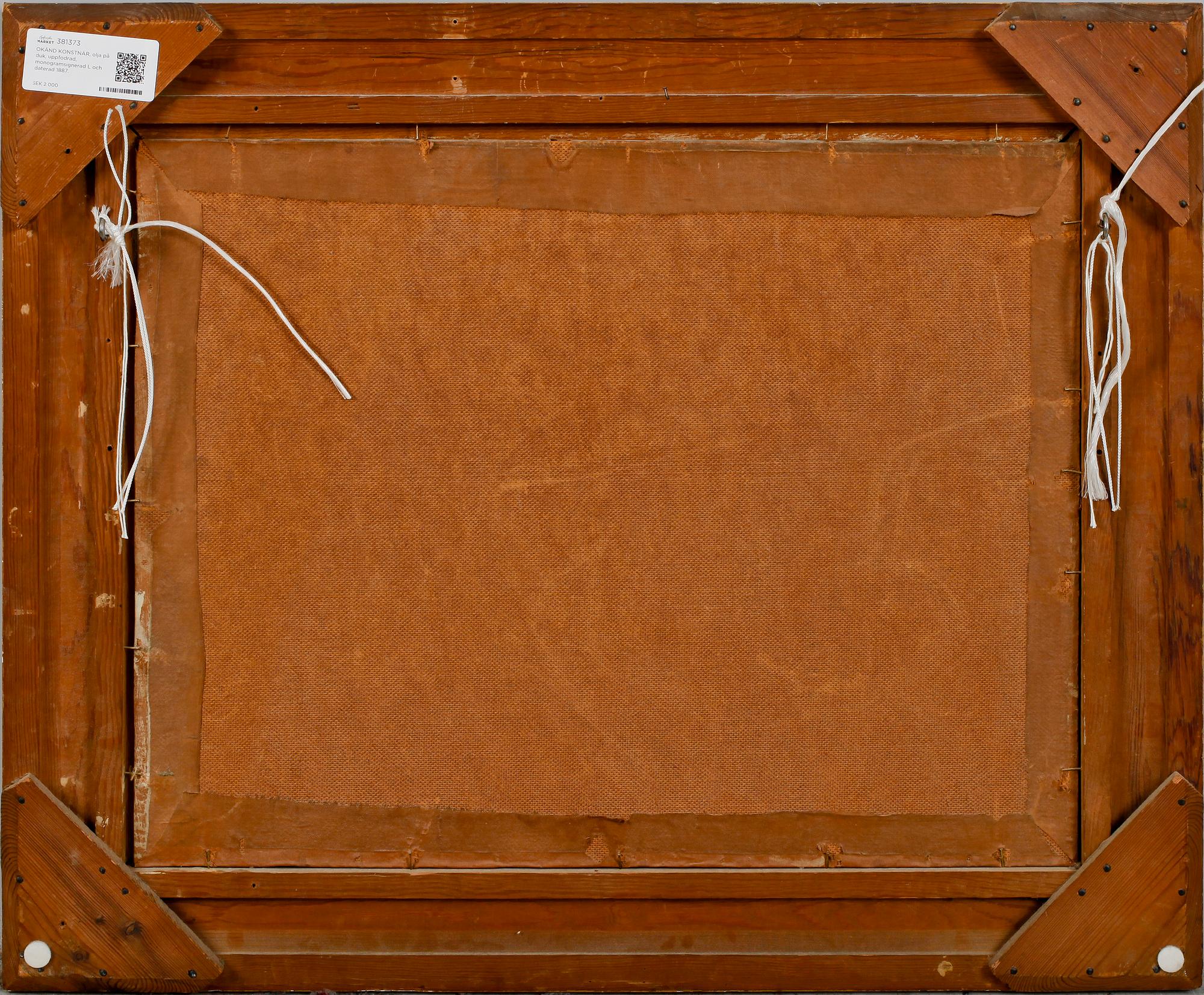 OKÄND KONSTNÄR, olja på duk, uppfodrad, monogramsignerad L och daterad 1887.