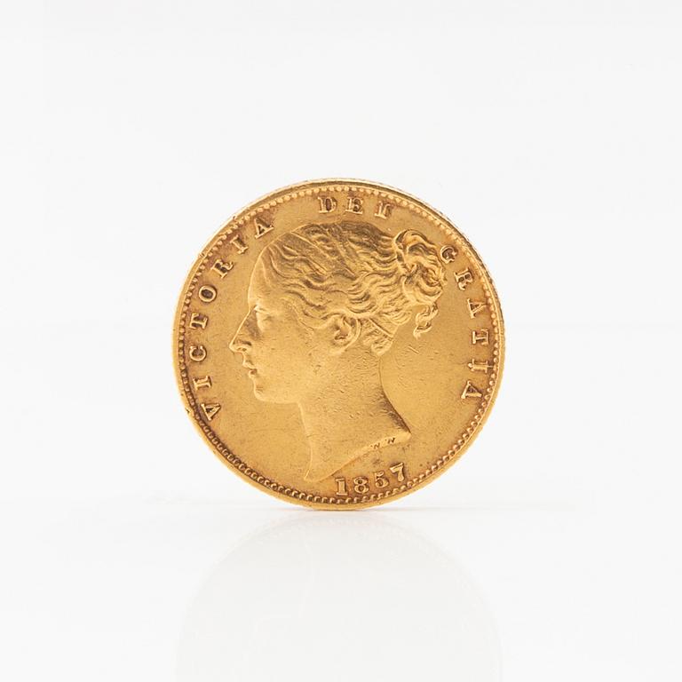 Gold Coin Sovereign 1857 Great Britain Victoria.