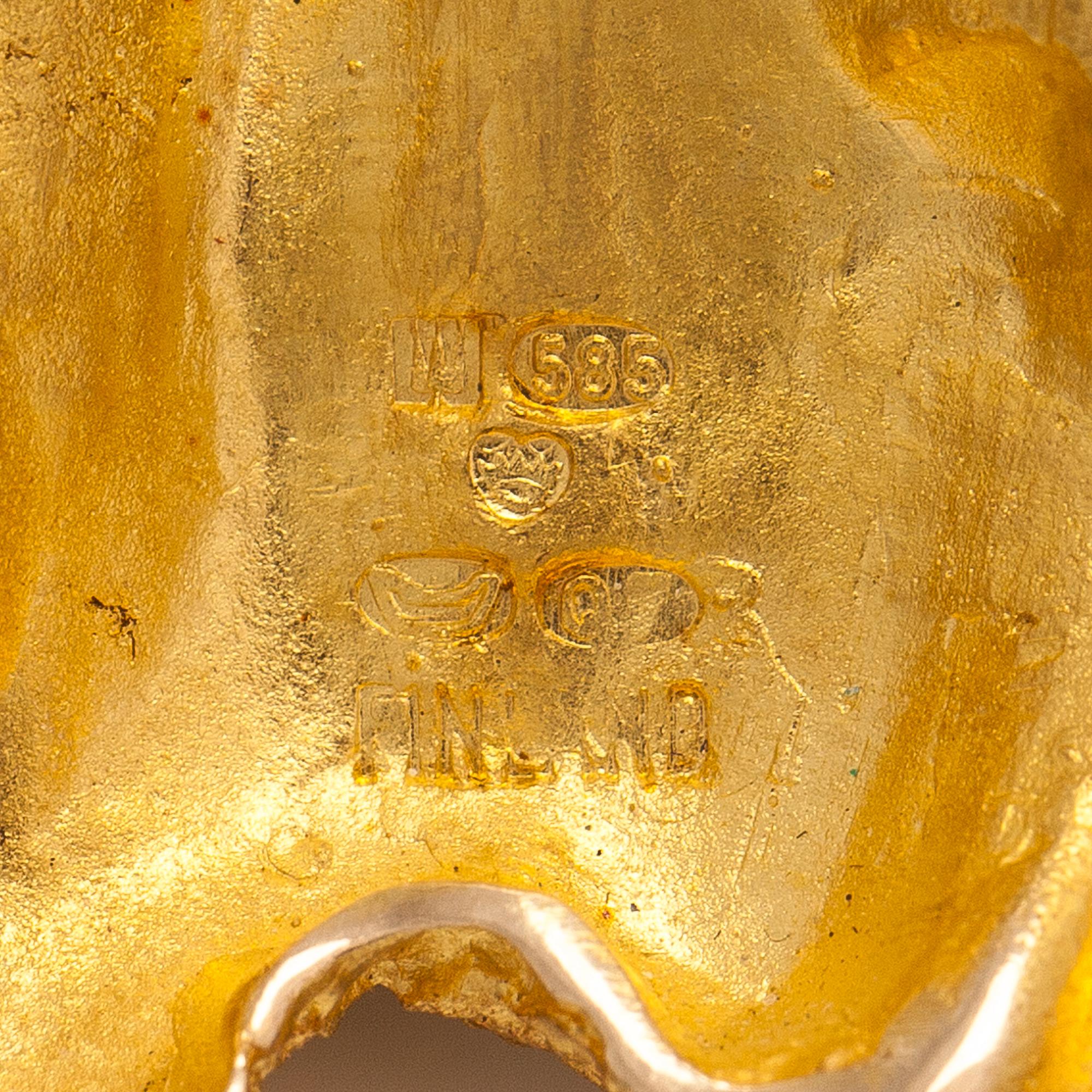 Björn Weckström, Rintaneula "Aquarius", 14K kultaa, akvamariini. Lapponia 1969.
