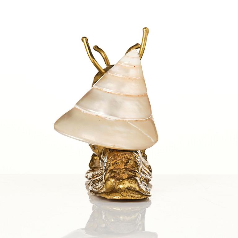 Jacques Duval-Brasseur, skulptur, snigel i brons med snäcka, Frankrike, 1970-tal.