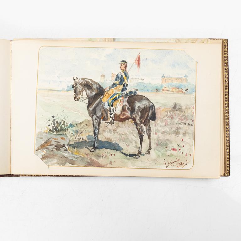 Album with among other things 16 pieces of watercolours and drawings by Swedish artists.